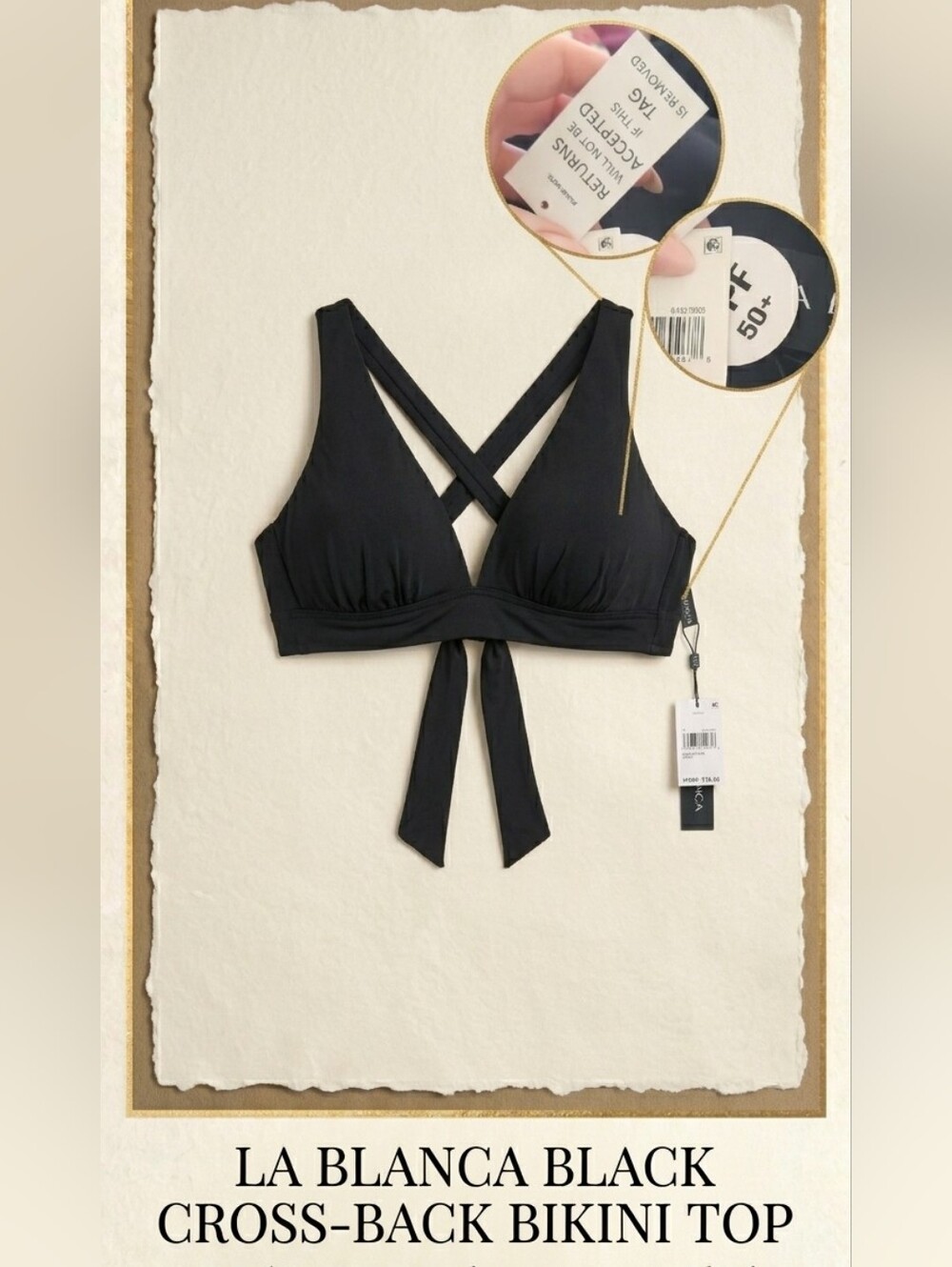 La Blanca Black Cross-Back Bikini Top